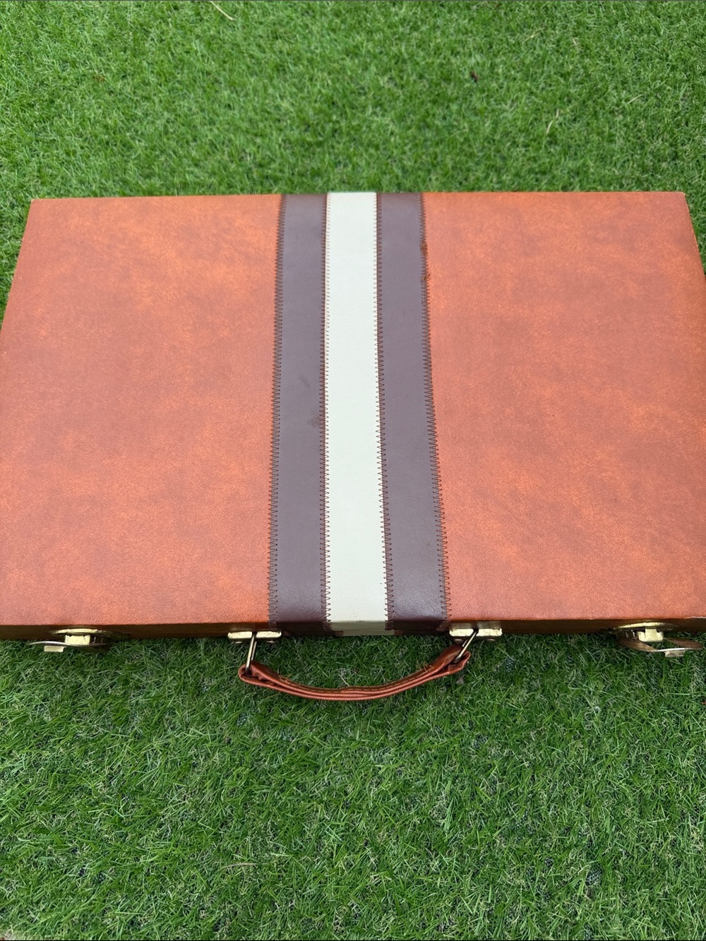 Classic Brown Travel Briefcase with Center Stripe